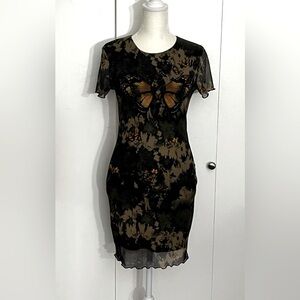 SHEIN Black and Green Bodycon Mini Dress Crew Neck Short Sleeve